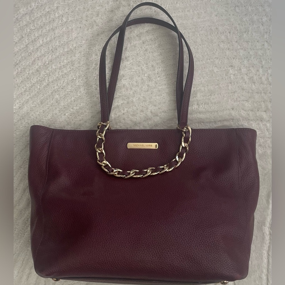 Michael Kors Deep Burgundy Tote with Gold Chain
